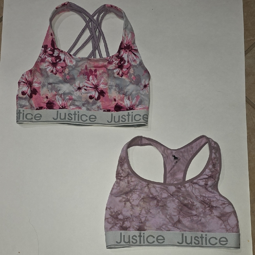 Justice Pink Floral and Purple Tie-Dye Sports Bras